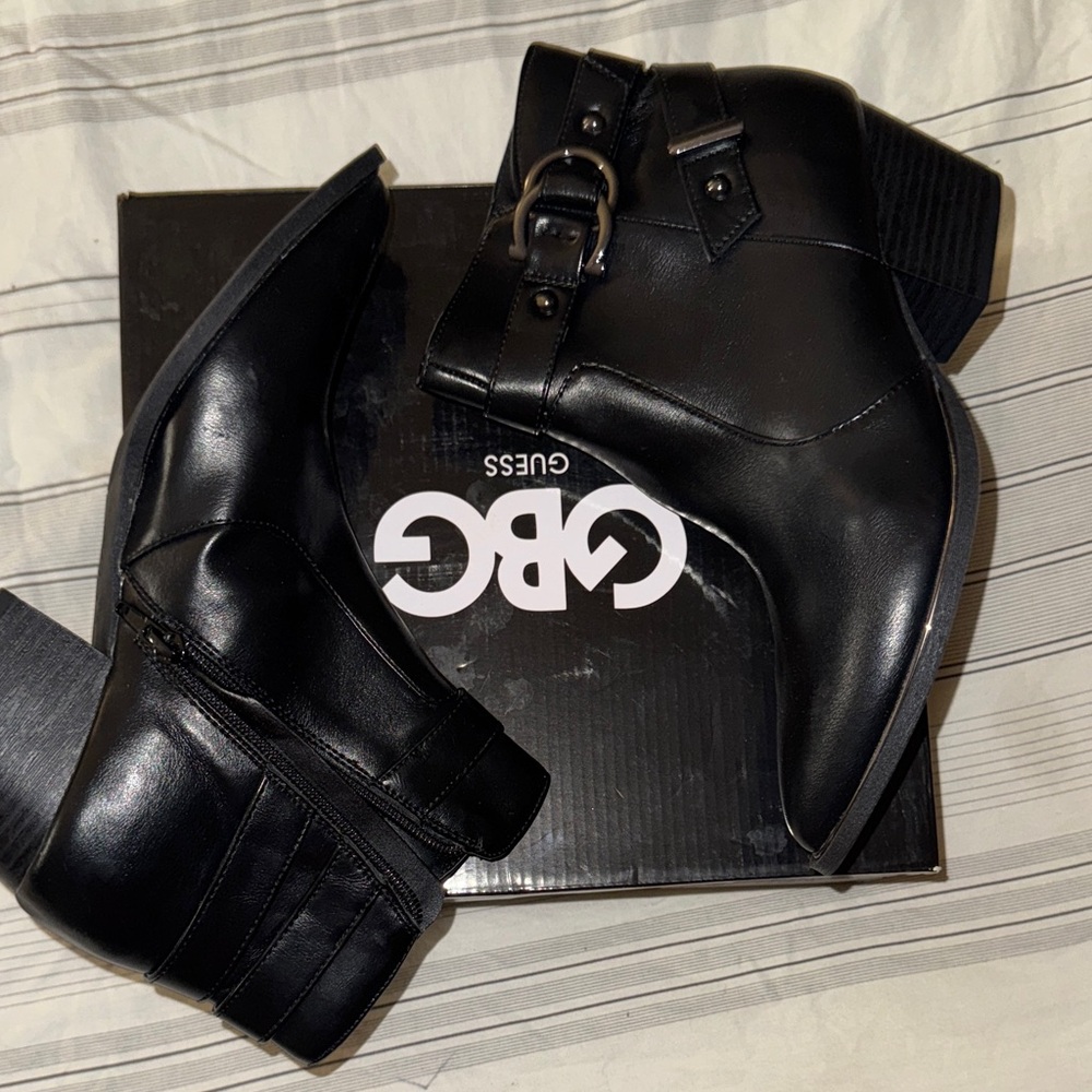 Guess Sleek Black Buckle Ankle Boots
